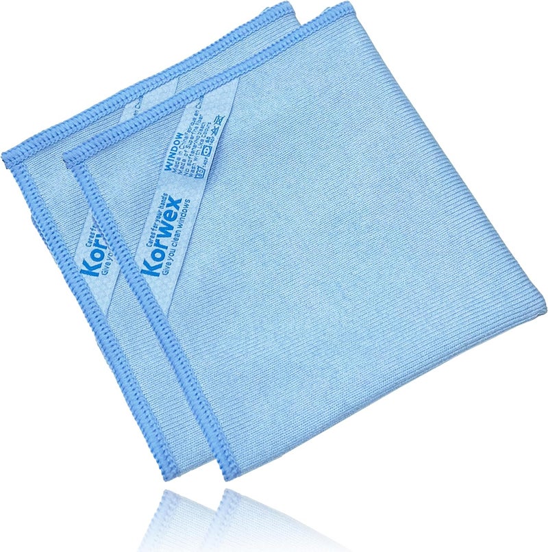 Korwex Window Cleaning Cloth, Glass Cleaning Cloth, Streaks Schatches Free. (Blue Pack 2) - Image 1